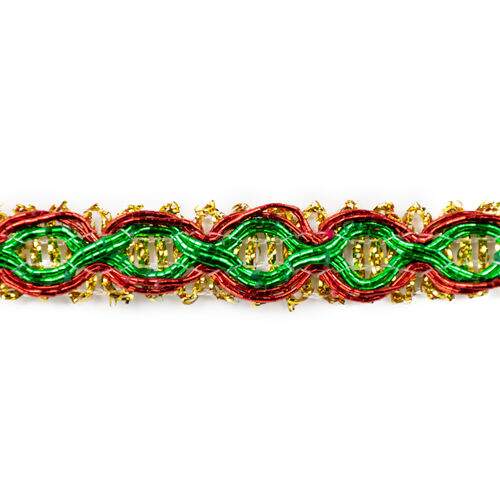 Passamanaria Galão 10 mm Ref. 76 Vermelho/Verde/Dourado - Peça c/ 20 mt
