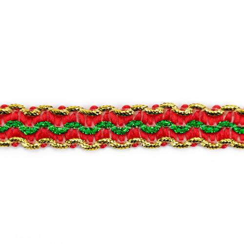 Passamanaria Galão 12 mm Ref. 75 Vermelho/Verde/Dourado - Peça c/ 20 mt