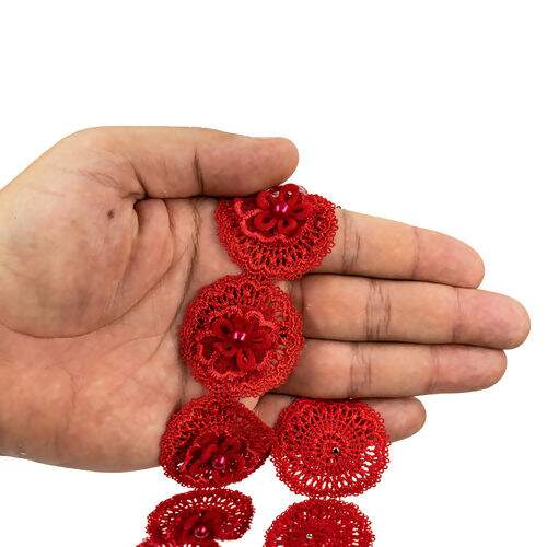 Guipir com Margarida de Veludo e Pérola Vermelho - 1 Metro