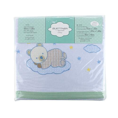 Jogo de Berço em Malha 100% Algodão c/ 03 Peças Buettner - Teddy Soninho Verde