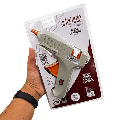 Pistola Cola Quente 40W Bivolt Botão Liga/Desliga JQ401 Cinza Artepunto