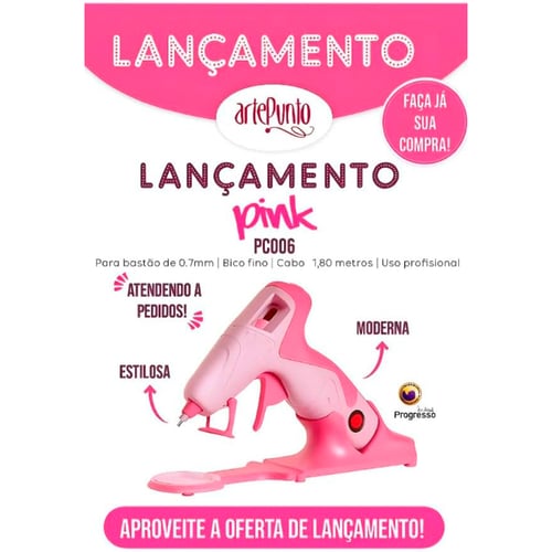 Pistola Cola Quente 20W Bivolt Linha Premium PC006 Pink - Artepunto