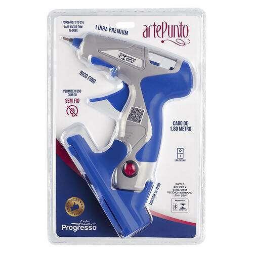 Pistola Cola Quente 55W Bivolt Linha Premium PC006 Cinza/Azul - Artepunto