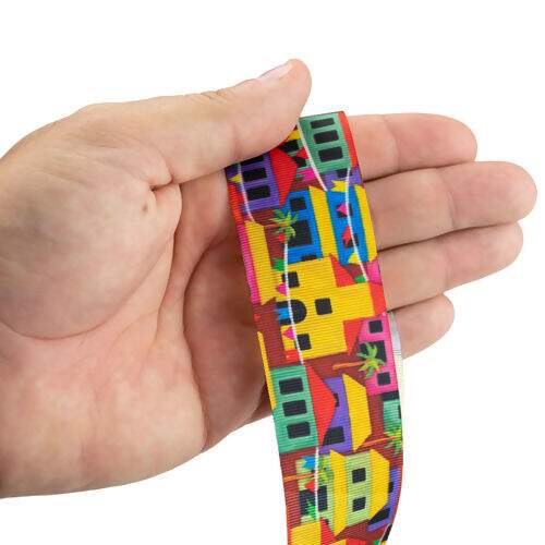 Fita de Gorgurão Estampada 38 mm Cor 250 Casas Coloridas - Peça c/ 10 mt