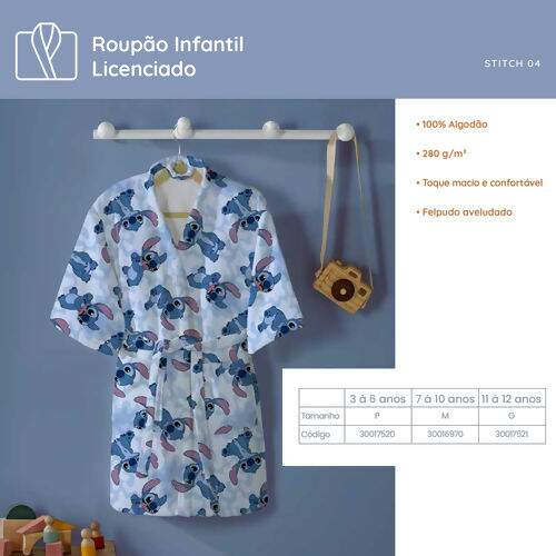 Roupão de Banho Infantil Döhler Stitch - Tamanho P