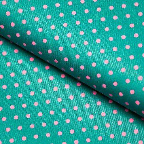 Tecido de Algodão Estampado (Meio Metro) - Poá Verde e Rosa