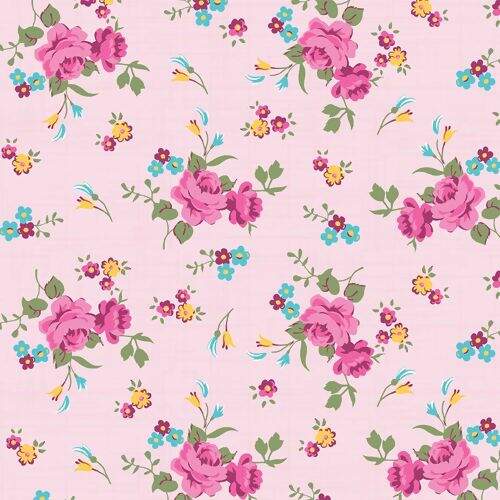 Tecido de Algodão Estampado Bahamas (Meio Metro) - Floral Rústico 8017 Rosa