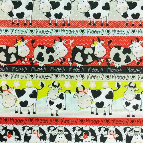 Tecido de Algodão Estampado (Meio Metro) - 2349 Faixas Vaca Moo