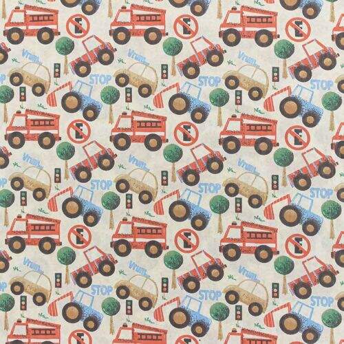 Tecido de Algodão Estampado (Meio Metro) - Carrinhos Divertidos