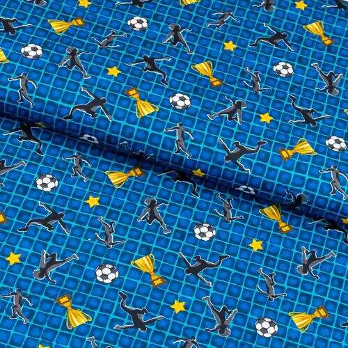 Tecido de Algodão Estampa Digital (Meio Metro) - Copa do Mundo Fundo Azul