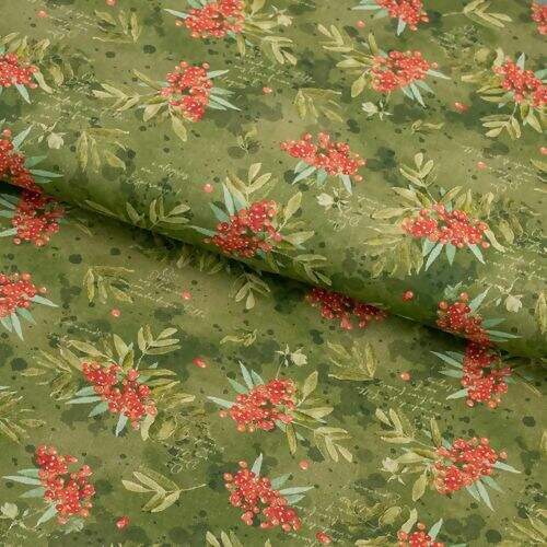 Tecido de Algodão Estampa Digital (Meio Metro) - Natal Folhagem Verde