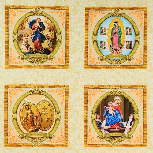 Tecido de Algodão Estampa Digital (75 cm) - Santas Quadros 15x15 cm Ref. 699363