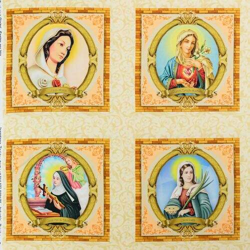 Tecido de Algodão Estampa Digital (75 cm) - Santas Quadros 15x15 cm Ref. 699363