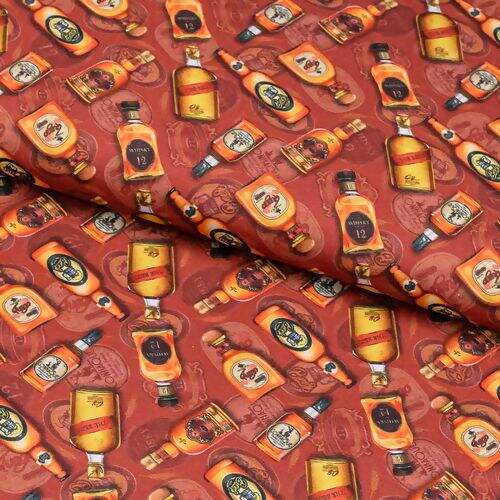 Tecido de Algodão Estampa Digital (Meio Metro) - Whisky Fundo Bordô