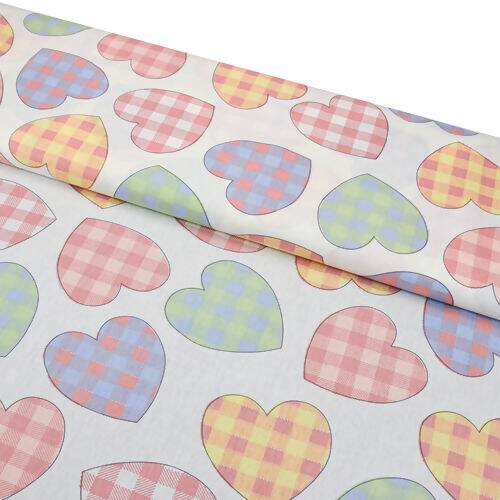 Tecido de Algodão Estampado (Meio Metro) - Coração Xadrez