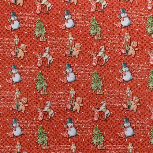 Tecido de Algodão Estampado (Meio Metro) - Natal Magia Fundo Vermelho