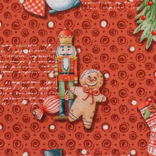 Tecido de Algodão Estampado (Meio Metro) - Natal Magia Fundo Vermelho