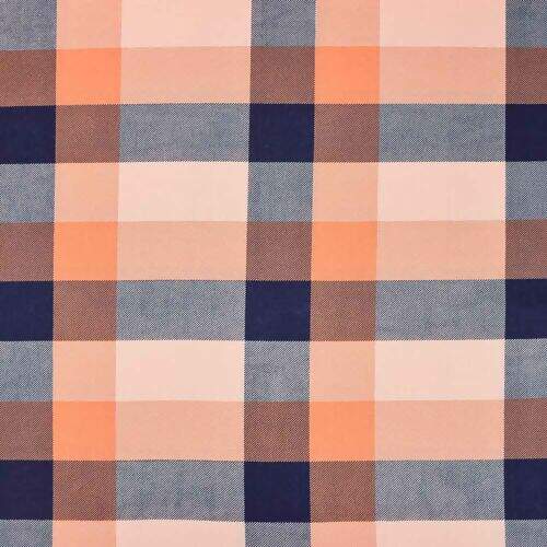 Tecido de Algodão Estampado (Meio Metro) - Xadrez Laranja e Marinho