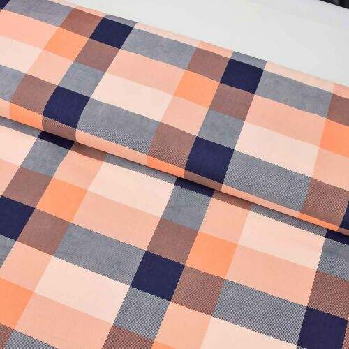 Tecido de Algodão Estampado (Meio Metro) - Xadrez Laranja e Marinho