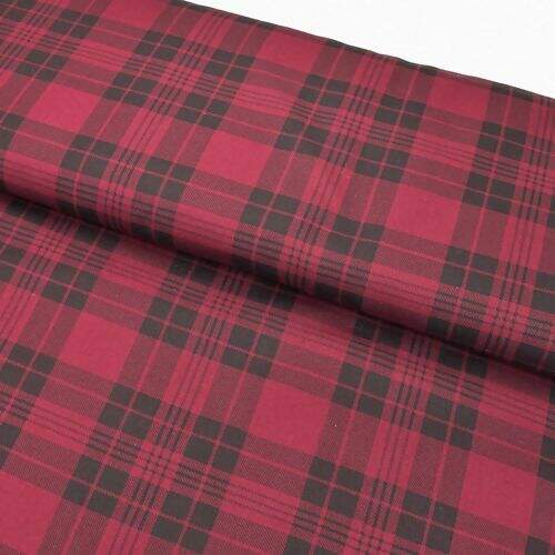 Tecido de Algodão Estampado (Meio Metro) - Xadrez e Listras Bordô e Preto