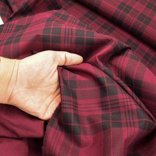 Tecido de Algodão Estampado (Meio Metro) - Xadrez e Listras Bordô e Preto