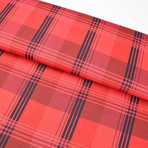 Tecido de Algodão Estampado (Meio Metro) - Xadrez e Listras Vermelho e Preto