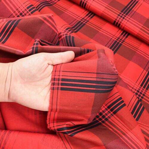 Tecido de Algodão Estampado (Meio Metro) - Xadrez e Listras Vermelho e Preto