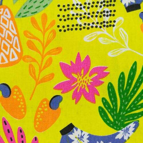 Tecido de Algodão Estampado (Meio Metro) - Frutas Fundo Amarelo