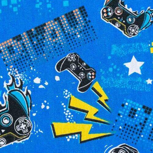 Tecido de Algodão Estampado (Meio Metro) - Game Fundo Azul