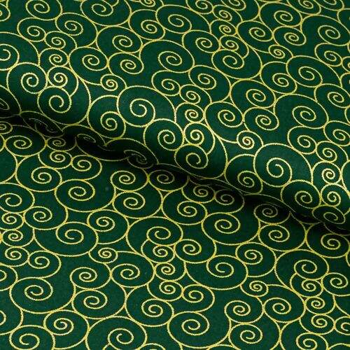 Tecido de Algodão Estampado (Meio Metro) - Natal Arabesco Verde e Dourado