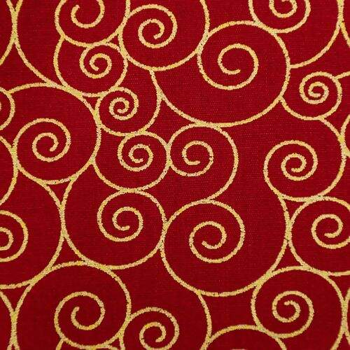 Tecido de Algodão Estampado (Meio Metro) - Natal Arabesco Vermelho e Dourado