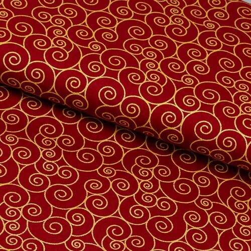 Tecido de Algodão Estampado (Meio Metro) - Natal Arabesco Vermelho e Dourado