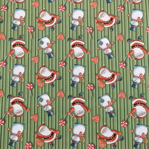 Tecido de Algodão Estampado (Meio Metro) - Natal Noel e Snow Fundo Verde