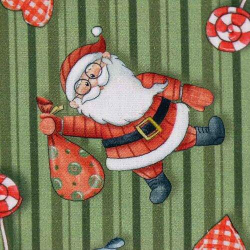 Tecido de Algodão Estampado (Meio Metro) - Natal Noel e Snow Fundo Verde