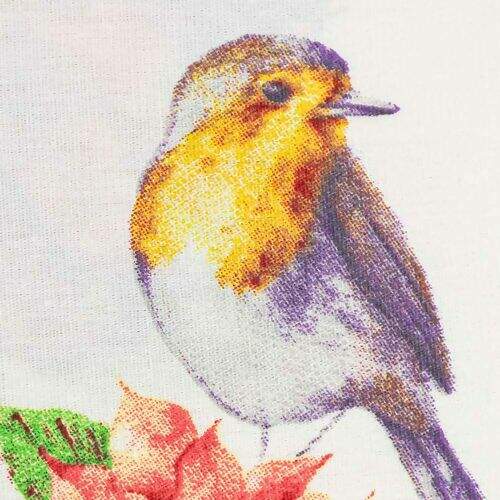 Tecido de Algodão Estampado (Meio Metro) - Natal Poinsétias e Pássaros