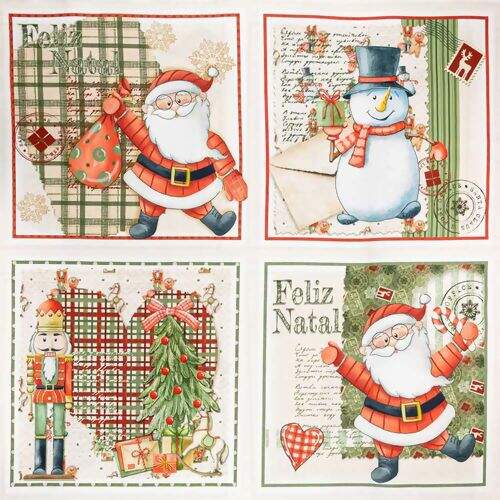 Tecido de Algodão Estampado (60 cm) - Painel Blocos Natalinos