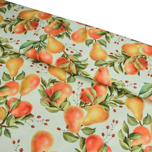 Tecido Tricoline Estampado (Meio Metro)  - Pera Fundo Verde Água