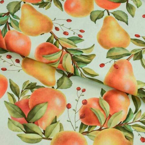 Tecido Tricoline Estampado (Meio Metro)  - Pera Fundo Verde Água