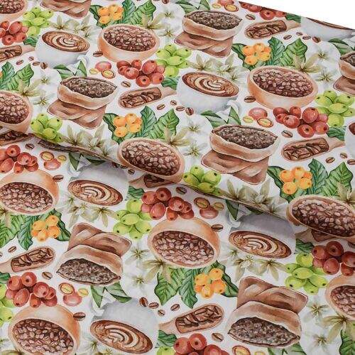 Tecido de Algodão Estampado (Meio Metro) - Café em Grãos