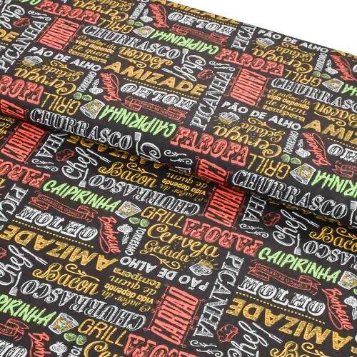 Tecido de Algodão Estampado (Meio Metro) - Churrasco Colorido