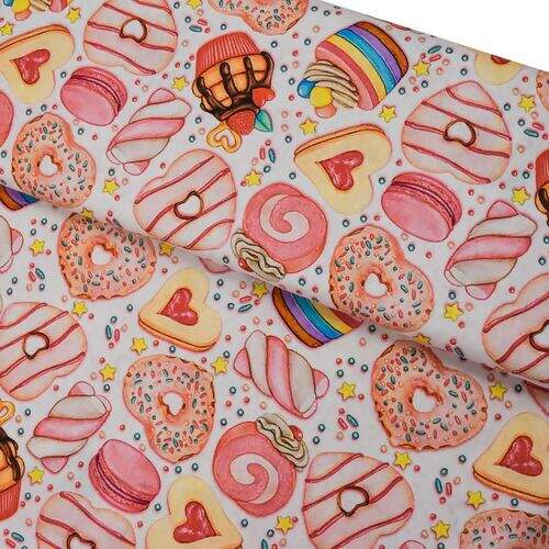 Tecido de Algodão Estampado (Meio Metro) - Doces Aquarelados