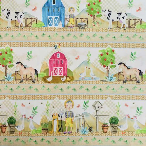 Tecido de Algodão Estampa Digital (Meio Metro) - Fazendinha Tons Suaves Faixas