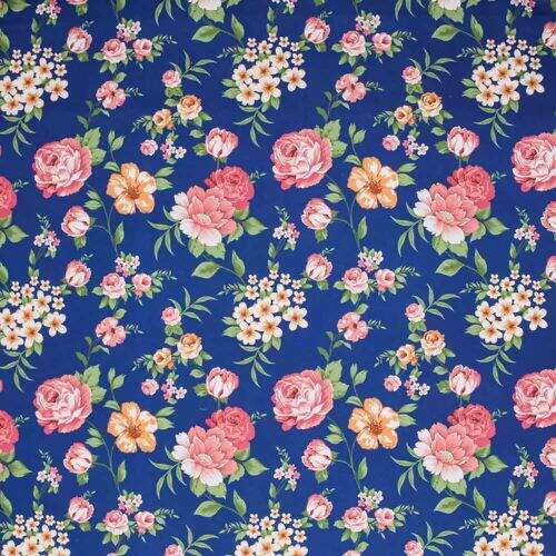 Tecido de Algodão Estampado (Meio Metro) - Floral Fundo Marinho