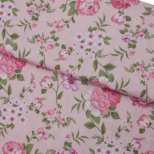 Tecido de Algodão Estampado (Meio Metro) - Floral Rosa