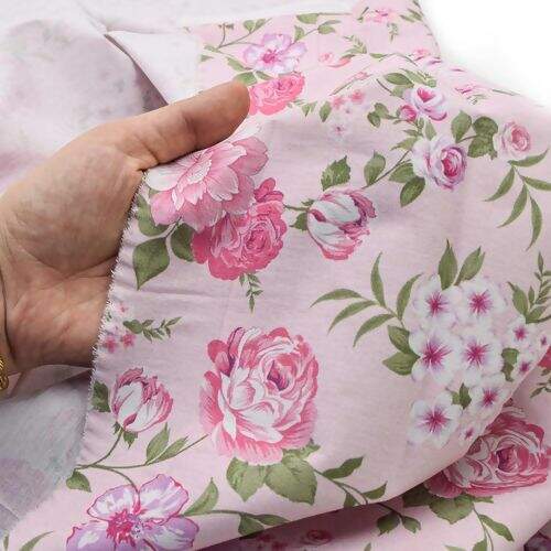 Tecido de Algodão Estampado (Meio Metro) - Floral Rosa