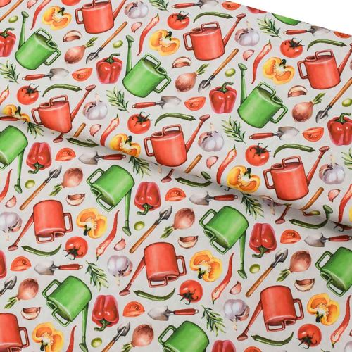 Tecido de Algodão Estampado (Meio Metro) - Legumes e Utensílios