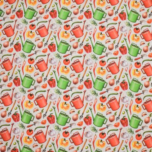 Tecido de Algodão Estampado (Meio Metro) - Legumes e Utensílios