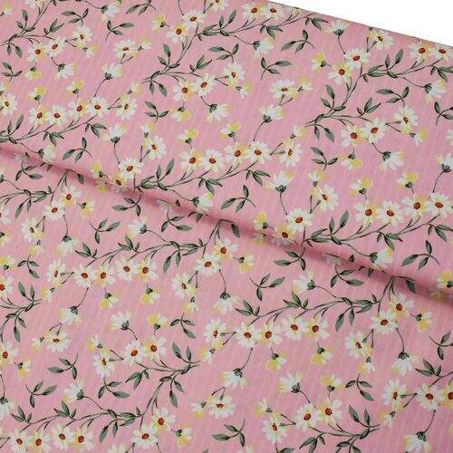 Tecido de Algodão Estampado (Meio Metro) - Margaridas Fundo Rosa Listrado
