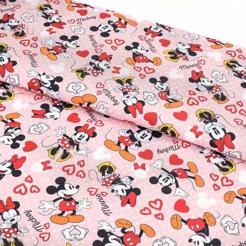 Tecido de Algodão Estampado (Meio Metro) - Mickey e Minnie Corações