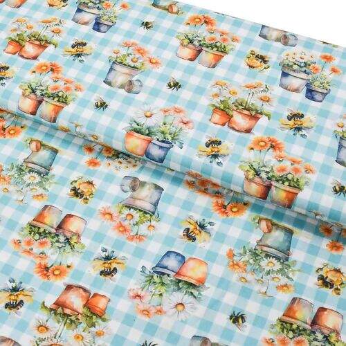 Tecido de Algodão Estampado (Meio Metro) - Xadrez Tiffany Floral